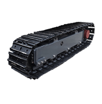 Yuchai Americas excavator track assembly, featuring heavy-duty rubber treads and steel undercarriage, showcasing durable construction equipment components