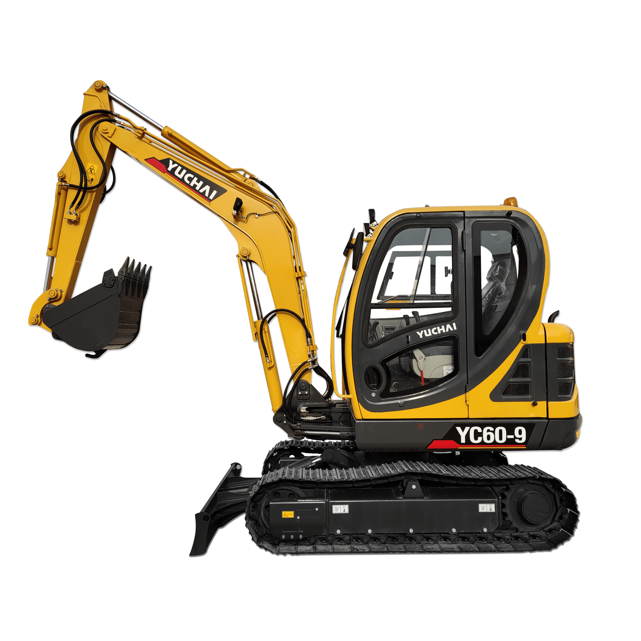 Yuchai YC60 excavator as viewed from right side.