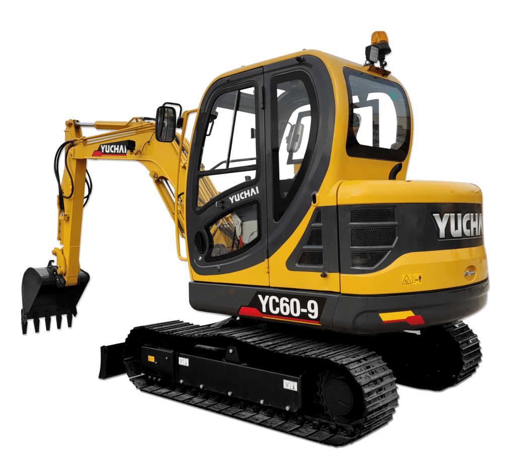 Yuchai YC60 excavator as viewed from back left side.