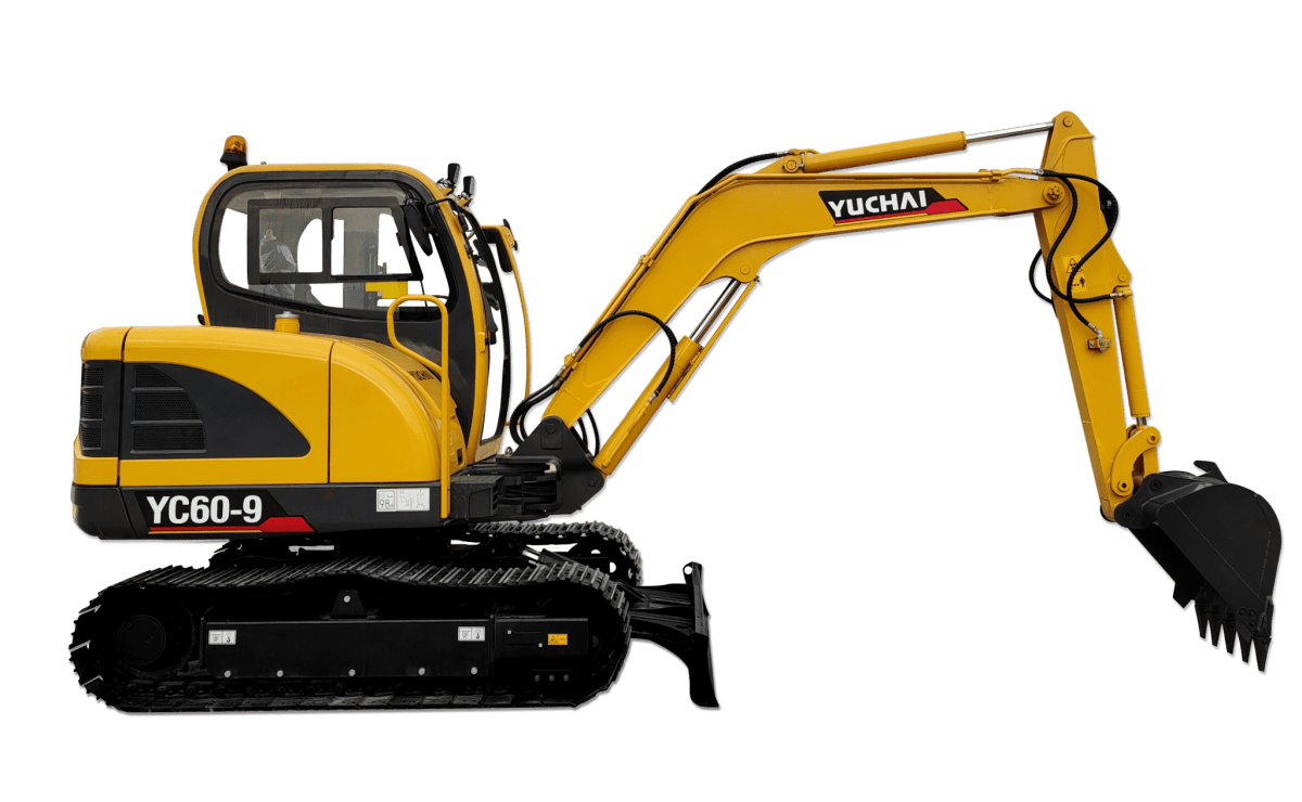 Yuchai YC60 excavator as viewed from left side.