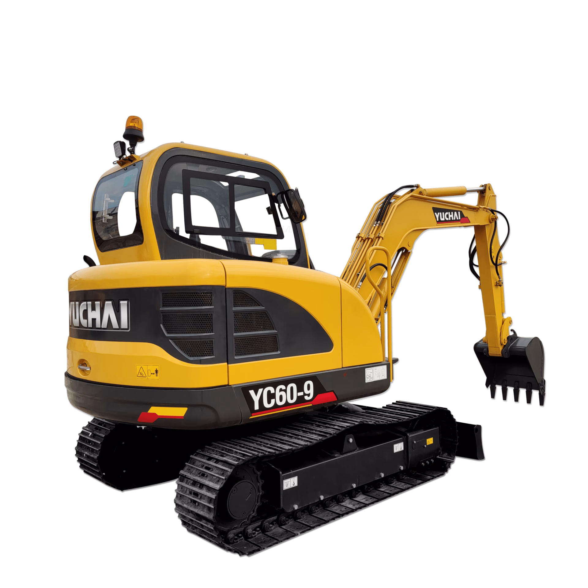 Yuchai YC60 excavator as viewed from back right side.