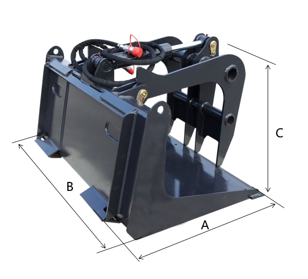 Yuchai Americas Skid Streer Industrial Grapple, with marked dimensions