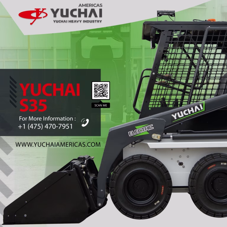 Superior power and performance - S35 Electric Skid Steer Excellent indoor passing ability and transfer performance. https://yuchaiamericas.com/skid-steer/ #ElectricEquipment #SkidSteer #CompactLoader #CleanEnergy #ConstructionTech #ZeroEmissions #Yuchai #YuchaiAmericas #MaterialHandling #IndustrialEquipment #CompactPower